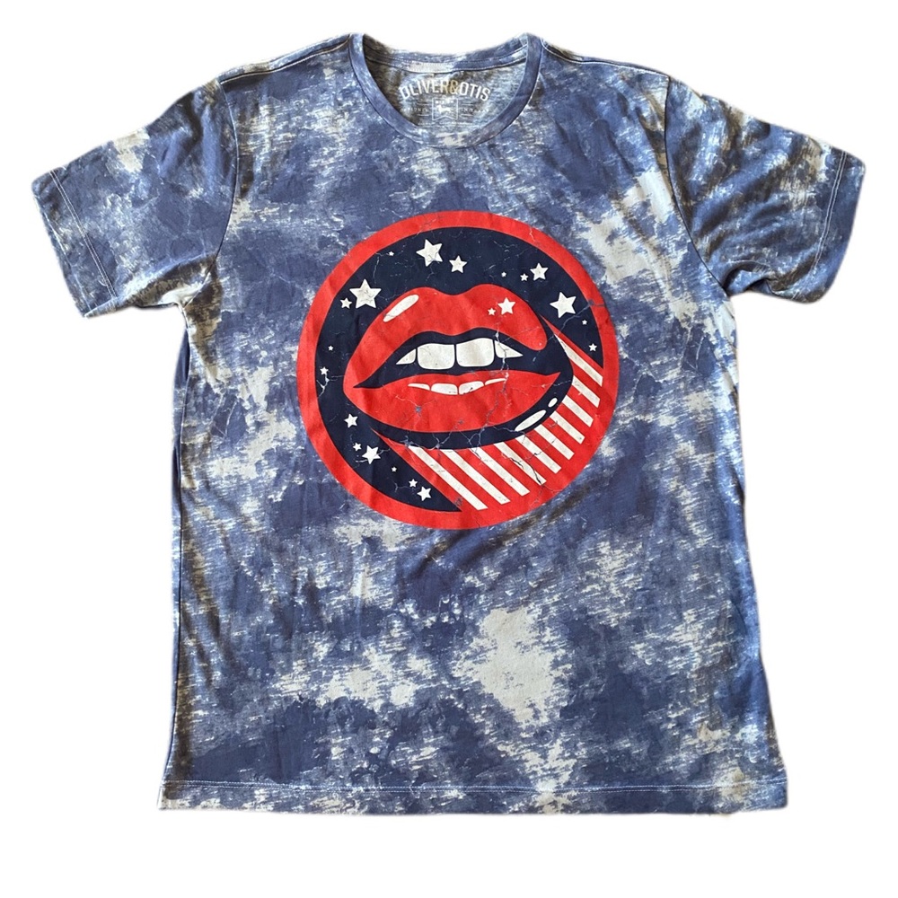 NEW! Americana blue tie dye lips tshirt M